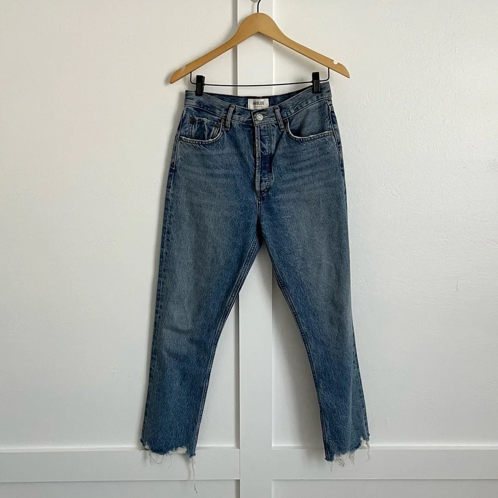 Agolde Riley Crop Distressed Hem Straight Jeans